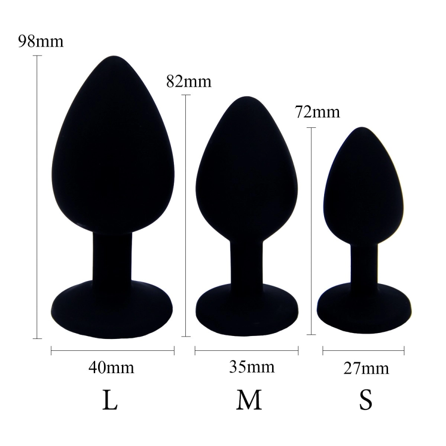 Plug Anal Silicone Noir – Arrondi, Tailles S/M/L, Strass
