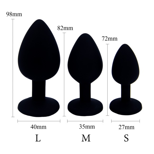Plug Anal Silicone Noir – Arrondi, Tailles S/M/L, Strass Plug Anal Silicone Noir – Arrondi, Tailles S/M/L, Strass