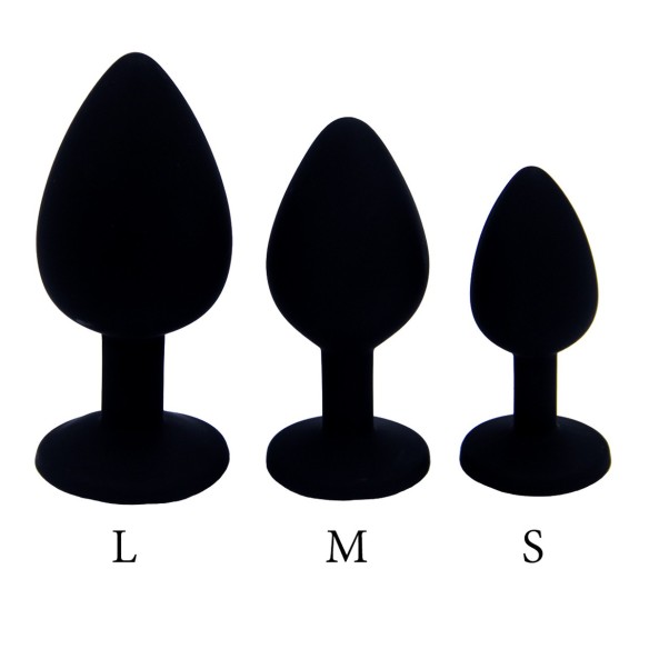 Plug Anal Silicone Noir – Arrondi, Tailles S/M/L, Strass Plug Anal Silicone Noir – Arrondi, Tailles S/M/L, Strass