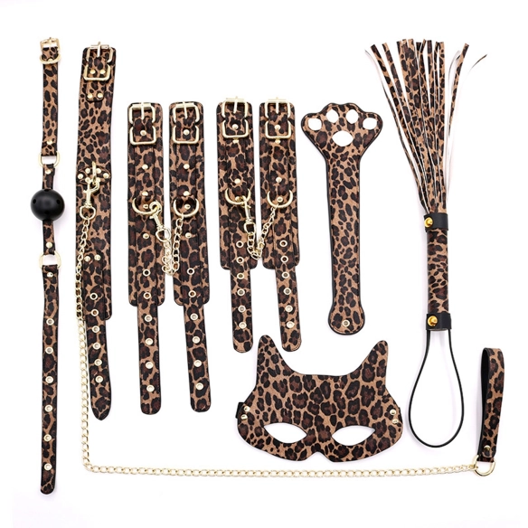 Kit BDSM Jungle Sauvage, Set Complet en Cuir Léopard Kit BDSM Jungle Sauvage, Set Complet en Cuir Léopard