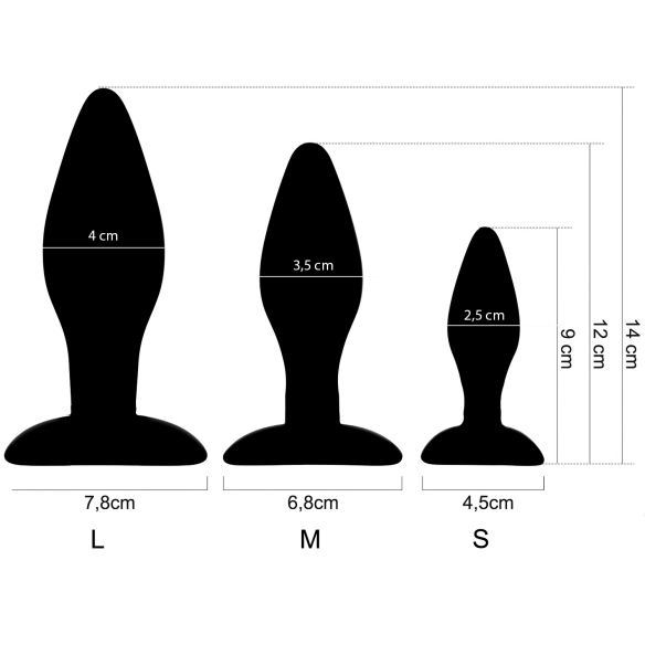 Plug Anal en Silicone Noir – Forme Fuselée, Tailles S/M/L