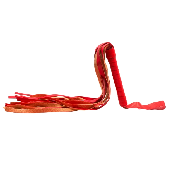 Fouet BDSM Multi-Lanières, Cuir Vegan Rouge & Noir