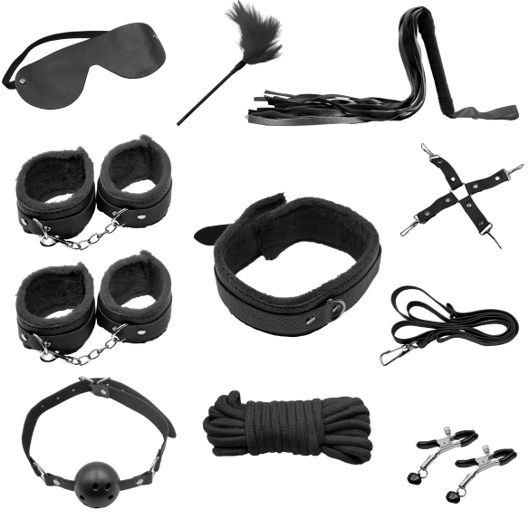 Kit BDSM Débutant Cuir 10 Pièces, Initiation Avancée Sécurité