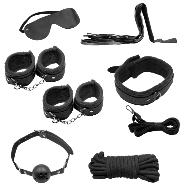 Kit BDSM Débutant Cuir 7 Pièces, Initiation au Bondage