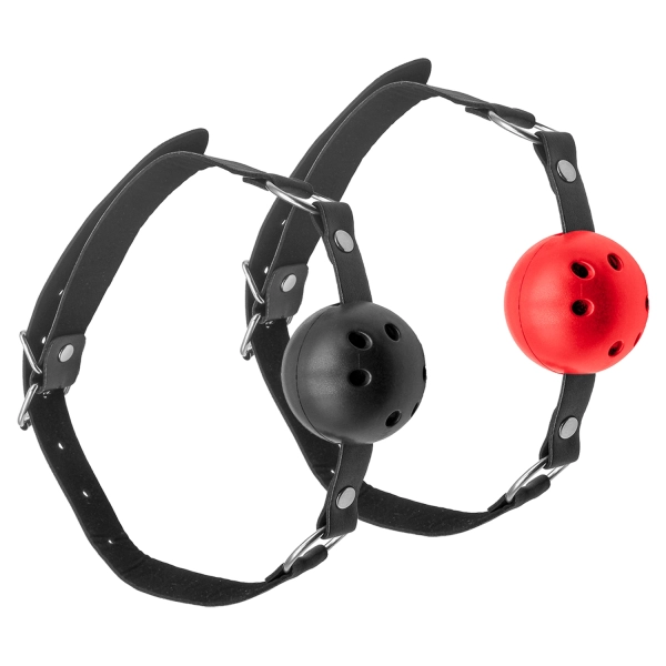 Baillon BDSM Boule Respirant, Cuir Vegan Noir