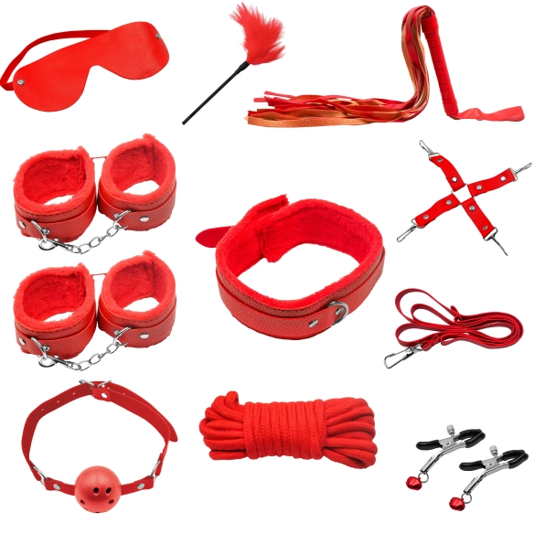 Kit BDSM Débutant Cuir 10 Pièces, Initiation Avancée Sécurité